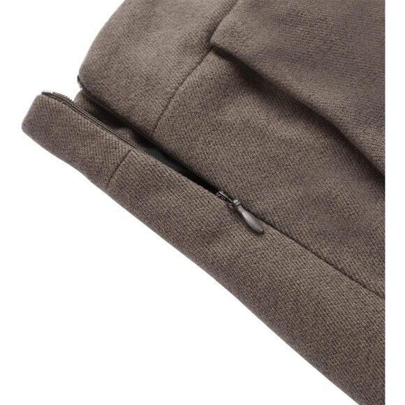 Womens Long Pure Khaki Elastic Waist A-Line Pleated Tartan Long Plaid Wool Skirt - Picture 3 of 5